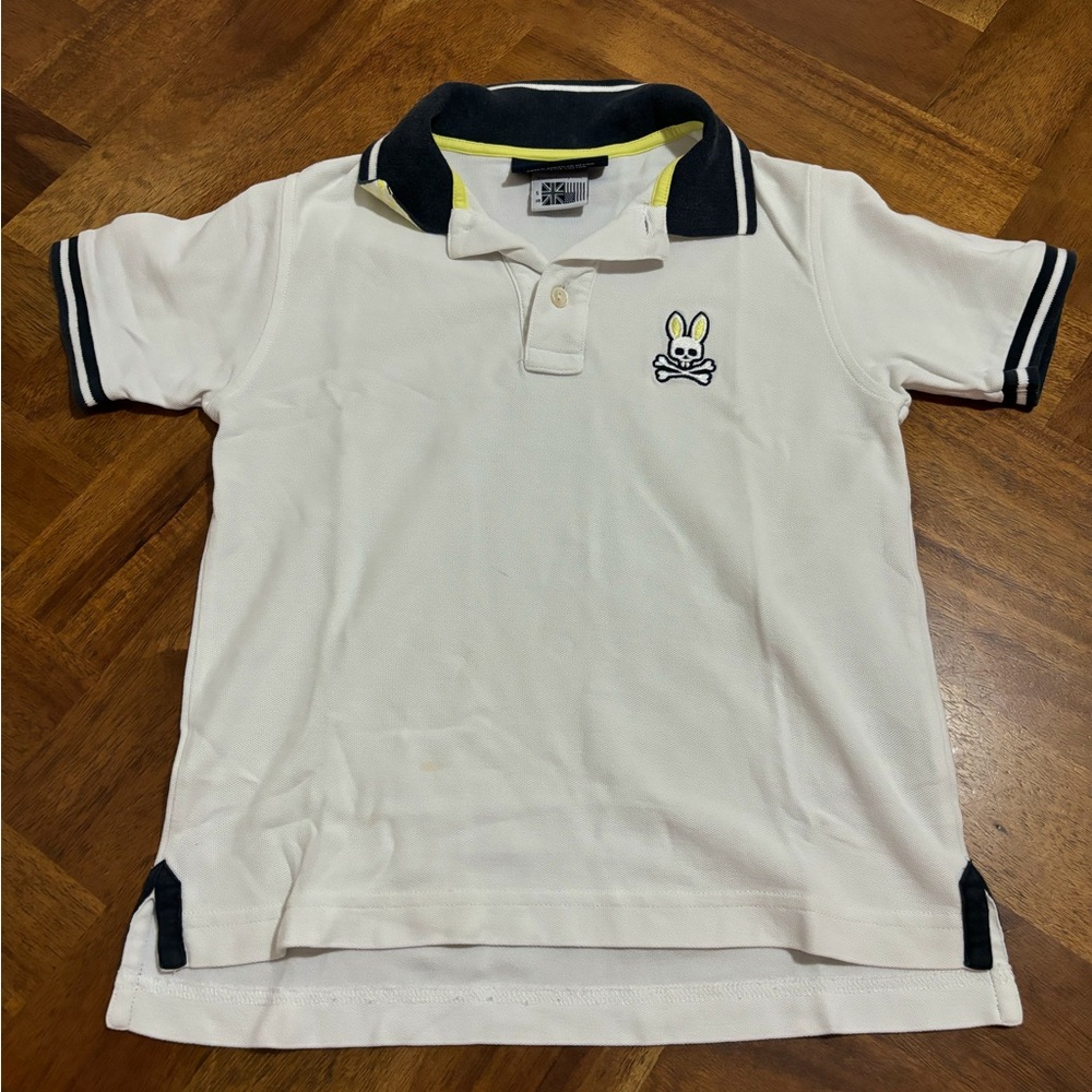 Psycho Bunny Kids White Polo Shirt Size Small/7 Boys